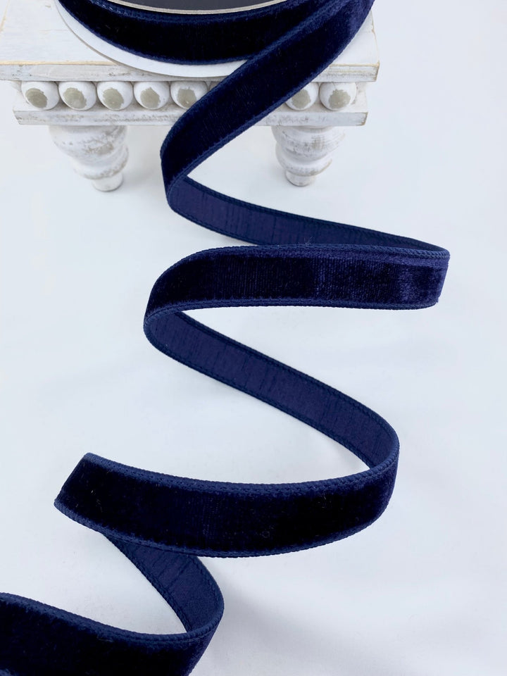 Navy Blue Velvet Farrisilk Wired Ribbon - 1" - Greenery MarketRibbons & TrimRG008 - 21