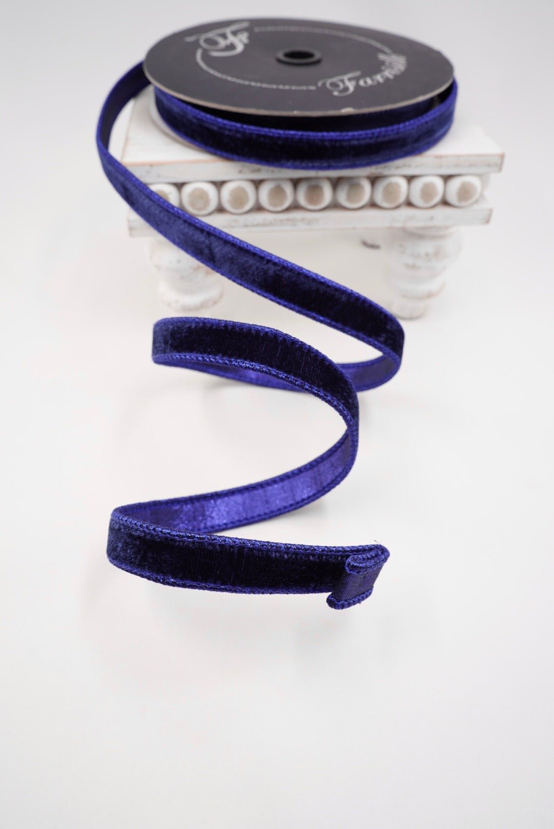 Navy Blue Velvet Luster Farrisilk Wired Ribbon - .75" - Greenery MarketRV000-21