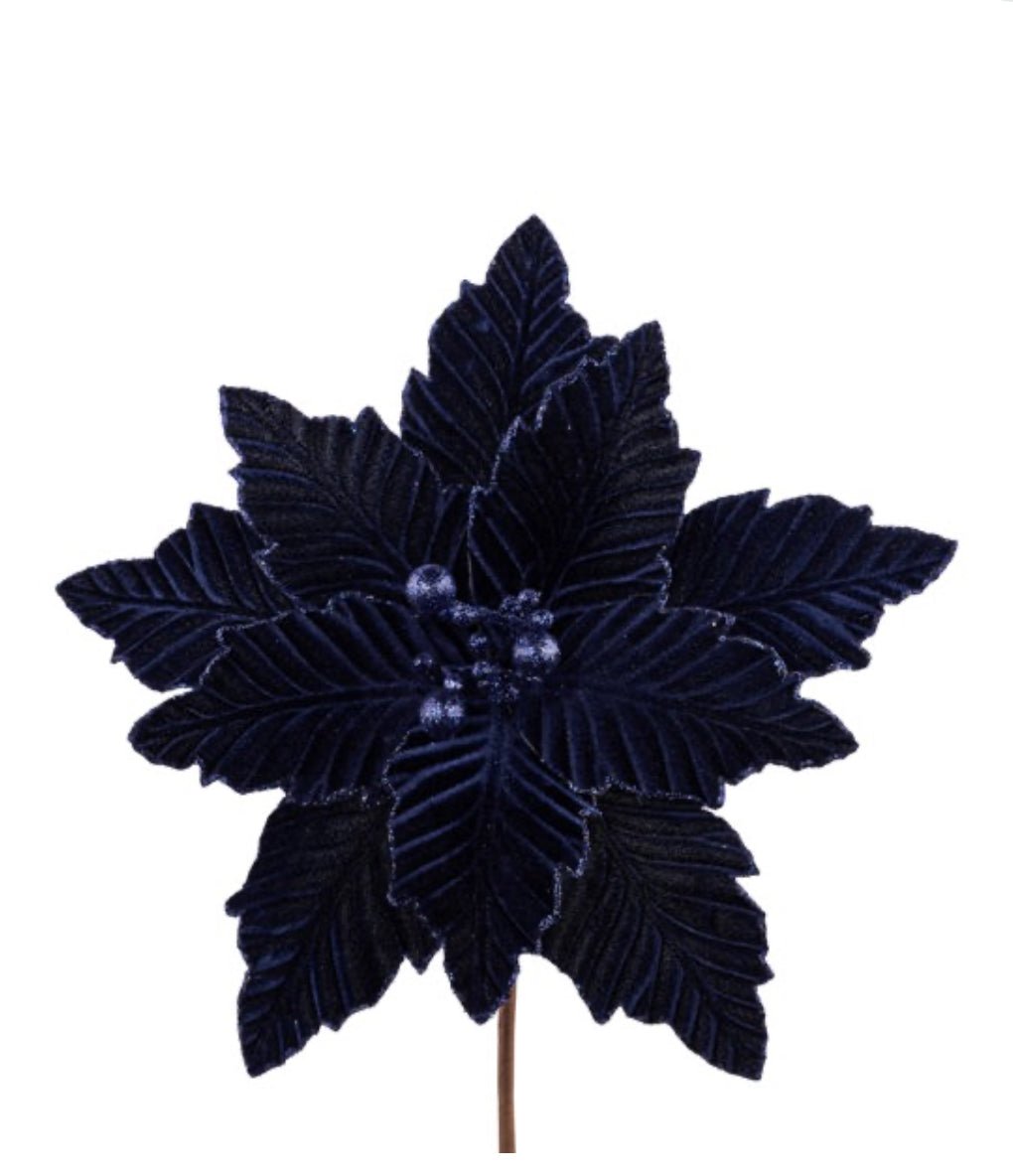 Navy blue velvet poinsettia stem - Greenery MarketWinter and ChristmasXS401119