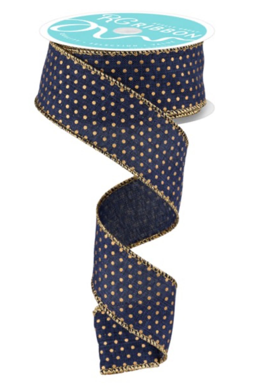 Navy blue with gold Swiss dots wired 1.5” - Greenery MarketWired ribbonRG0190719