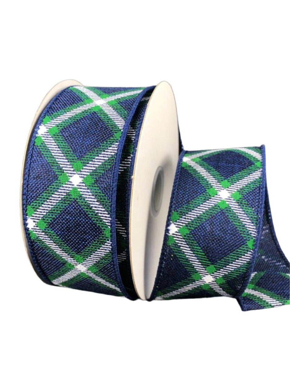 Navy, green, and white plaid wired ribbon 1.5" - Greenery MarketRibbons & Trim71239 - 09 - 27