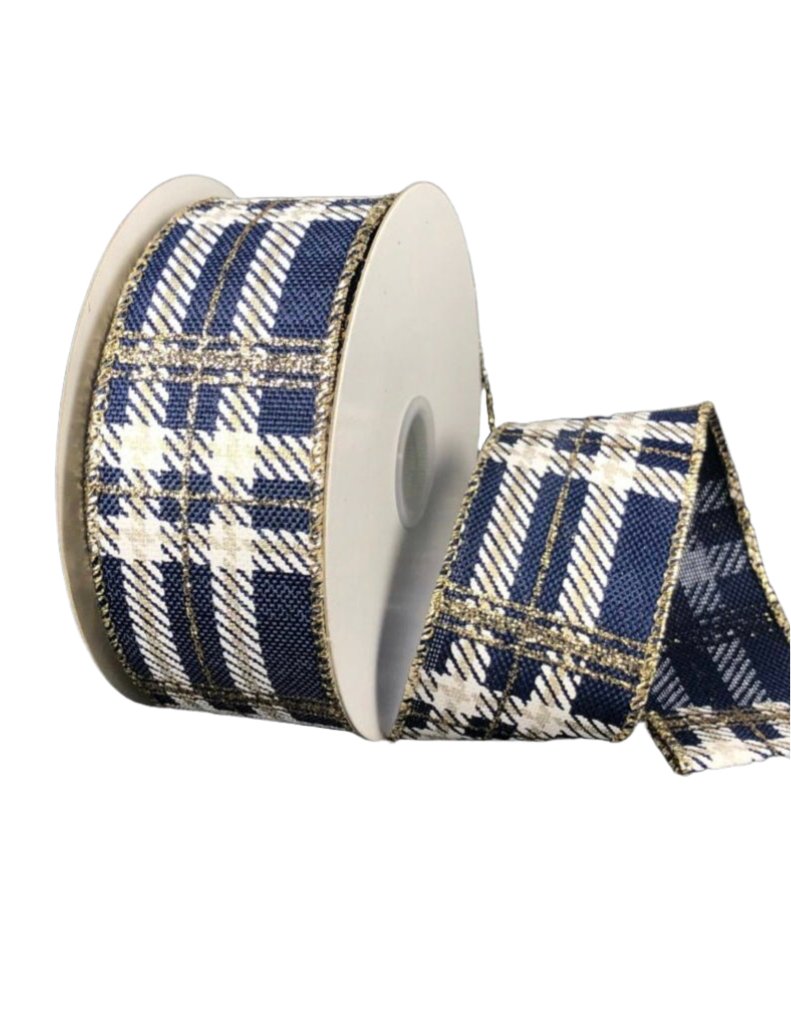 Navy, white, and champagne on linen wired ribbon 1.5” - Greenery MarketRibbons & Trim71236-09-27
