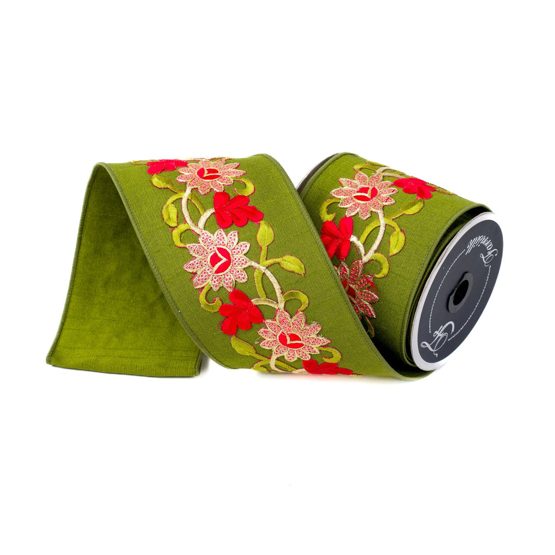 Olive Christmas Garden Farrisilk Wired Ribbon - 4" - Greenery MarketRibbons & TrimRK699-76