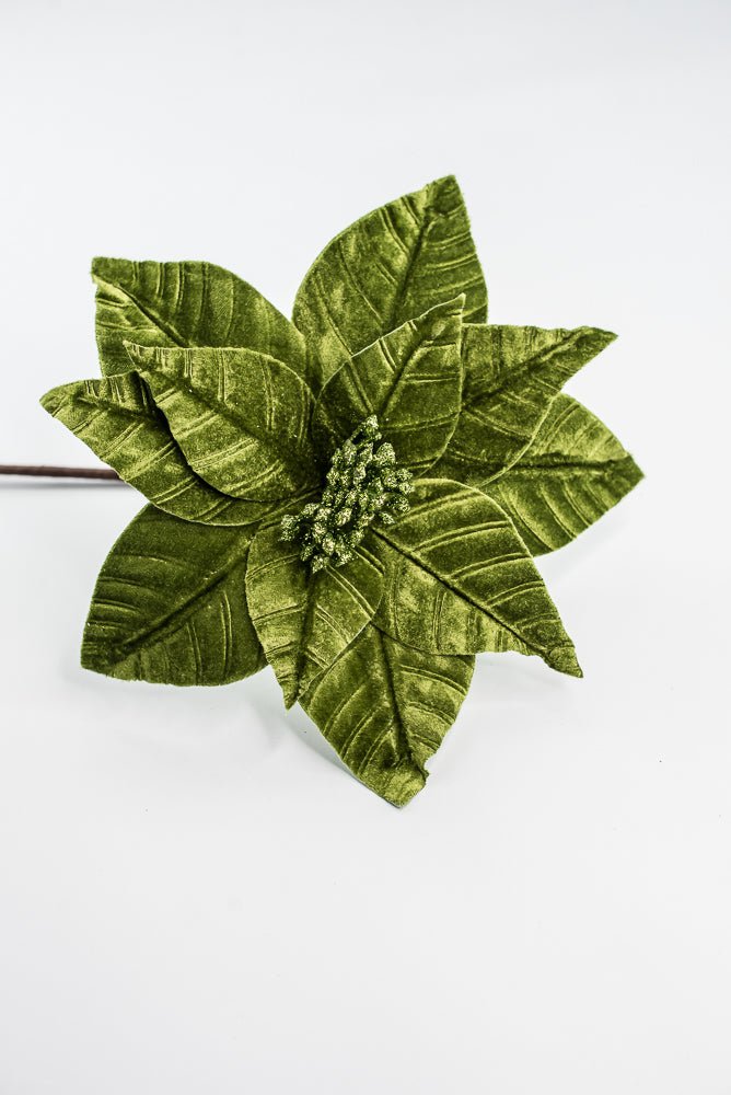 Olive Green, Velvet Poinsettia Stem - Greenery Market86612OLIVE