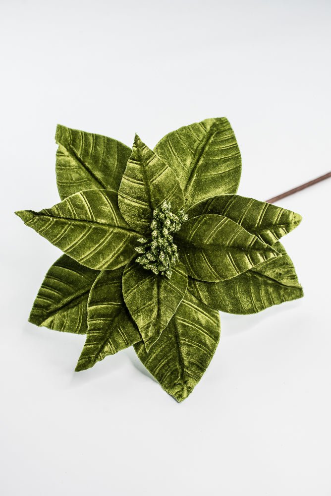 Olive Green, Velvet Poinsettia Stem - Greenery Market86612OLIVE