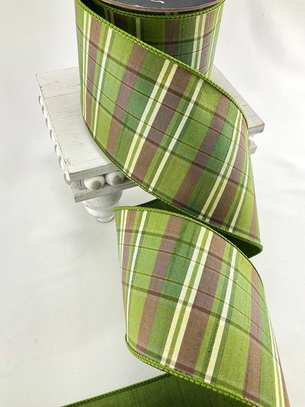 Olive Sherwood Plaid Farrisilk Wired Ribbon - 4" - Greenery MarketRK394-76