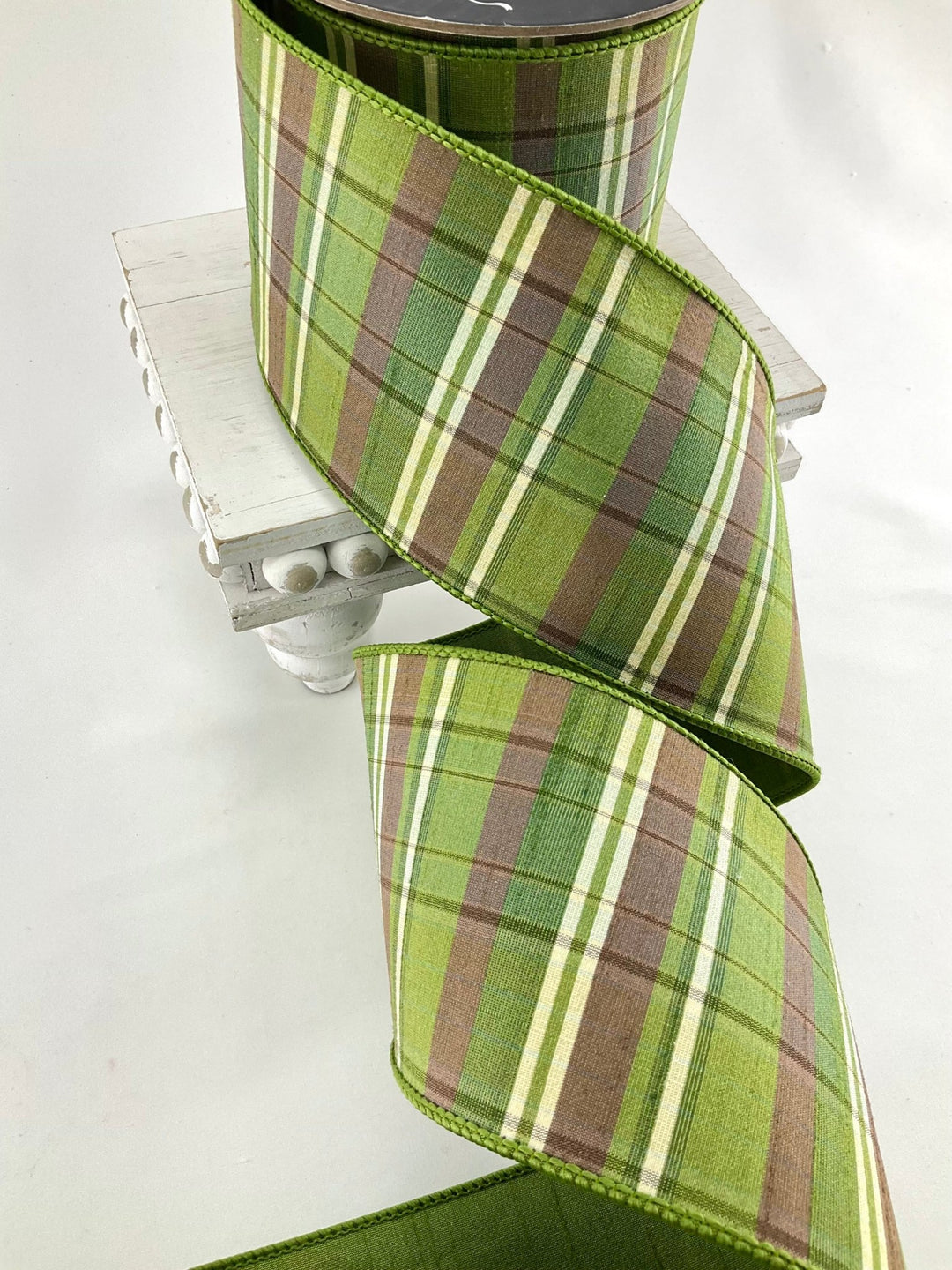 Olive Sherwood Plaid Farrisilk Wired Ribbon - 4" - Greenery MarketRK394-76
