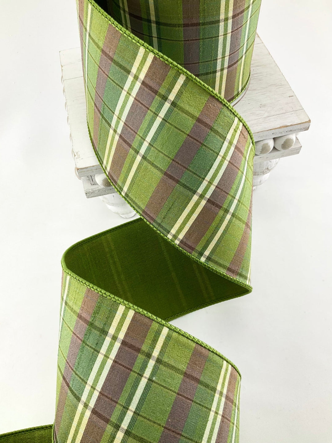 Olive Sherwood Plaid Farrisilk Wired Ribbon - 4" - Greenery MarketRK394-76