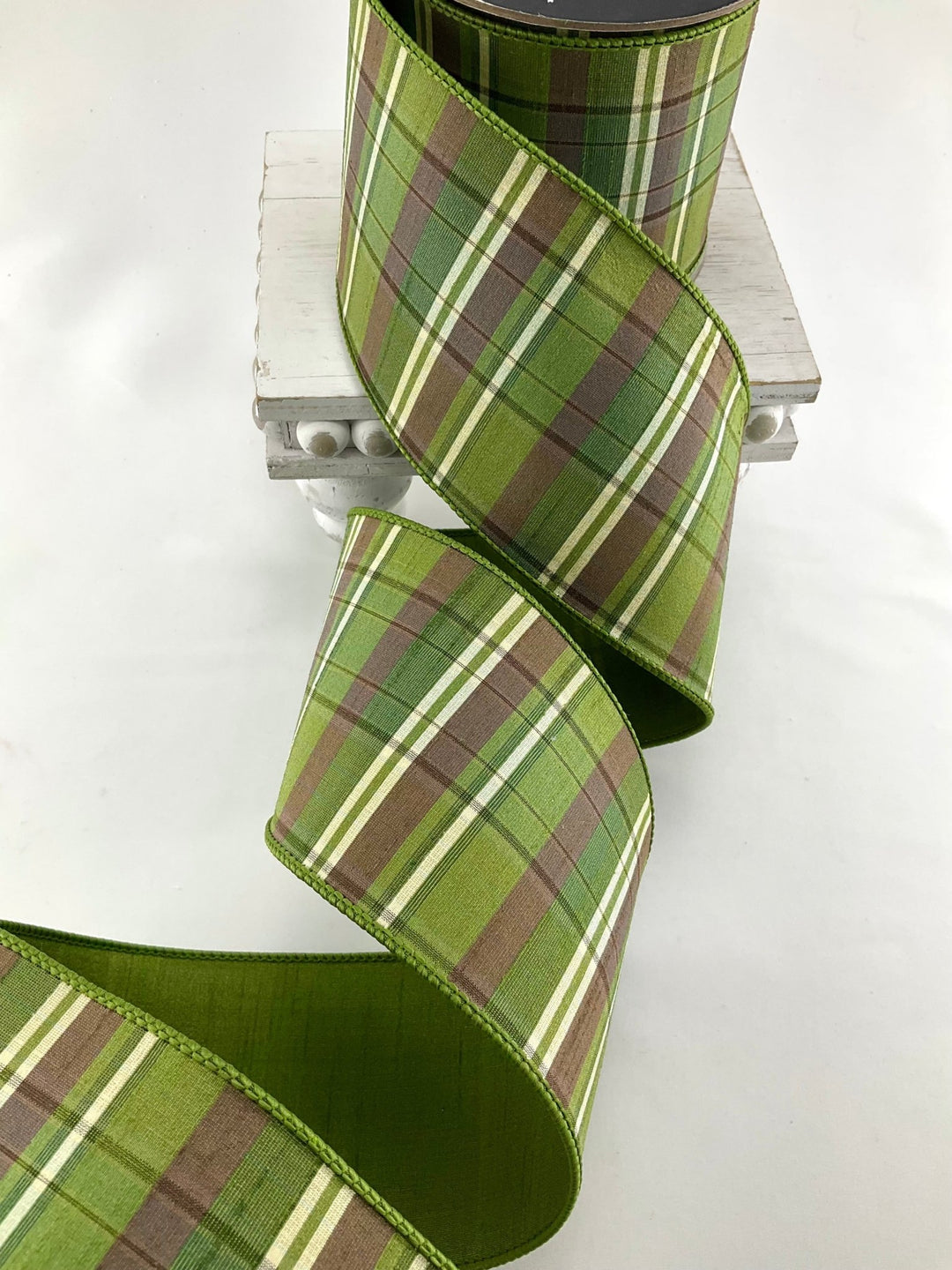 Olive Sherwood Plaid Farrisilk Wired Ribbon - 4" - Greenery MarketRK394-76