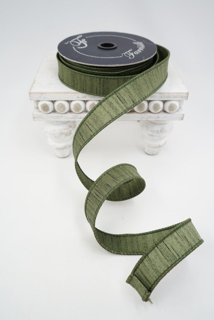 Olive Shimmering Silk Farrisilk Wired Ribbon - 1" - Greenery MarketRK879-76