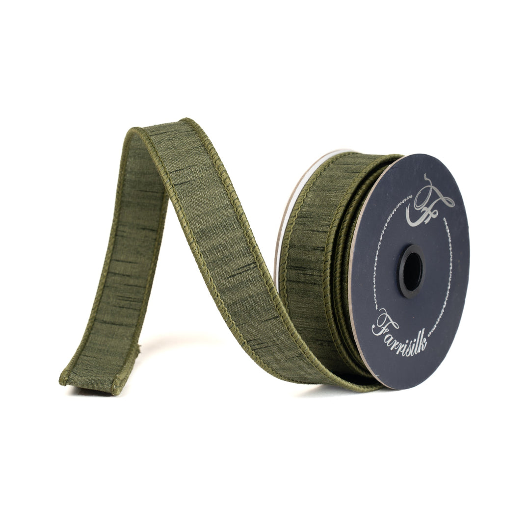 Olive Shimmering Silk Farrisilk Wired Ribbon - 1" - Greenery MarketRK879-76