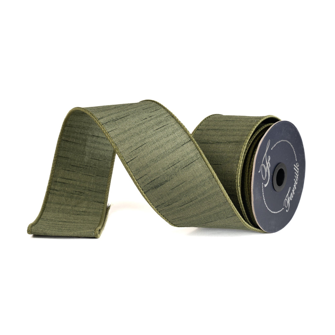 Olive Shimmering Silk Farrisilk Wired Ribbon - 2.5" - Greenery MarketRK880-76
