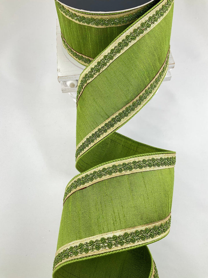 Olive Vintage Scroll Farrisilk Wired Ribbon - 4" - Greenery MarketRK827-76