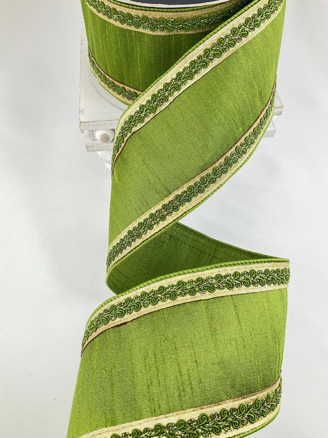 Olive Vintage Scroll Farrisilk Wired Ribbon - 4" - Greenery MarketRK827-76