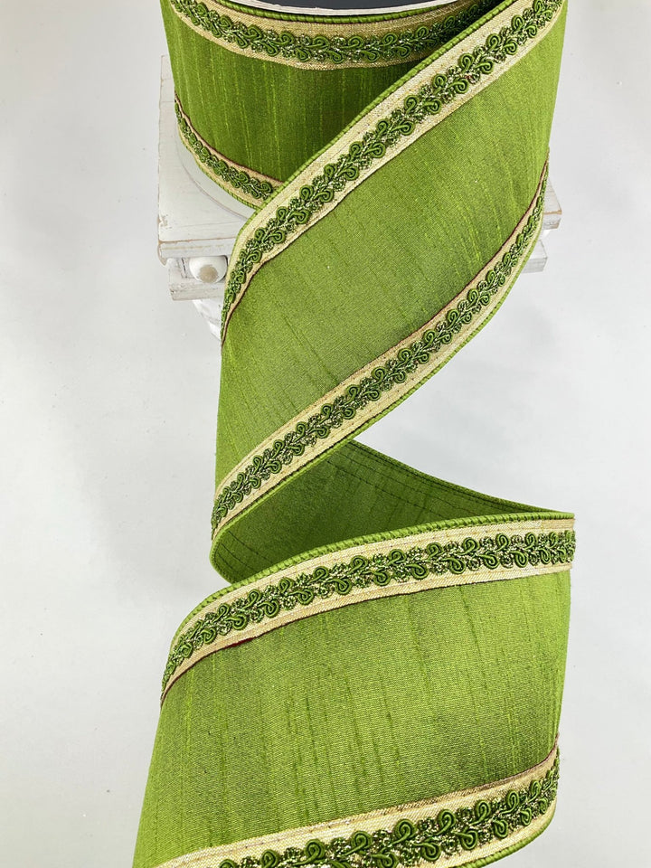 Olive Vintage Scroll Farrisilk Wired Ribbon - 4" - Greenery MarketRK827-76