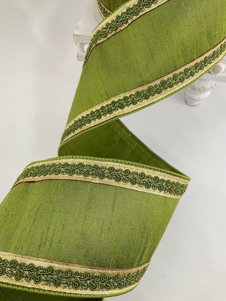 Olive Vintage Scroll Farrisilk Wired Ribbon - 4" - Greenery MarketRK827-76