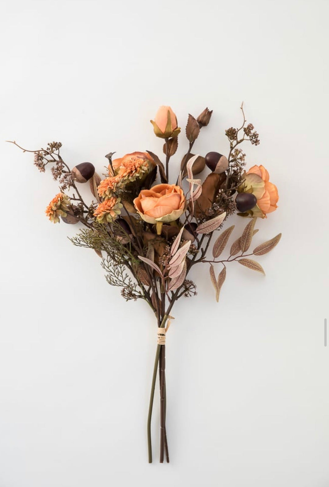 Open rose and mum mixed bundle with acorns - orange - Greenery MarketArtificial Flora26380