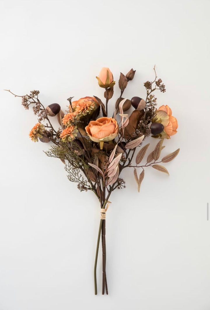 Open rose and mum mixed bundle with acorns - orange - Greenery MarketArtificial Flora26380