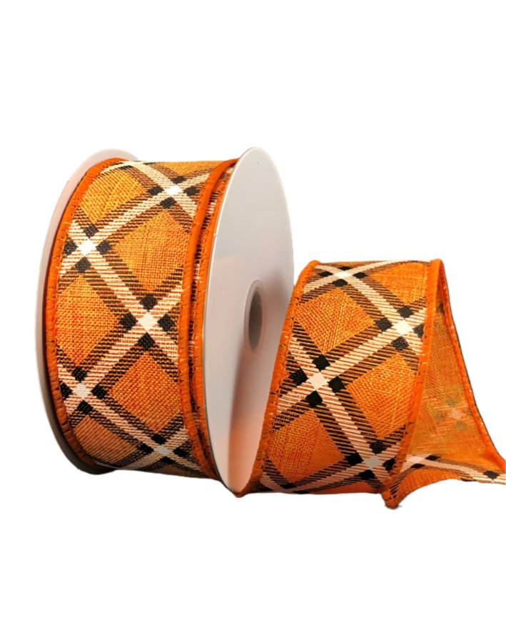 Orange and black plaid wired ribbon, 1.5" - Greenery MarketWired ribbon51211-09-19