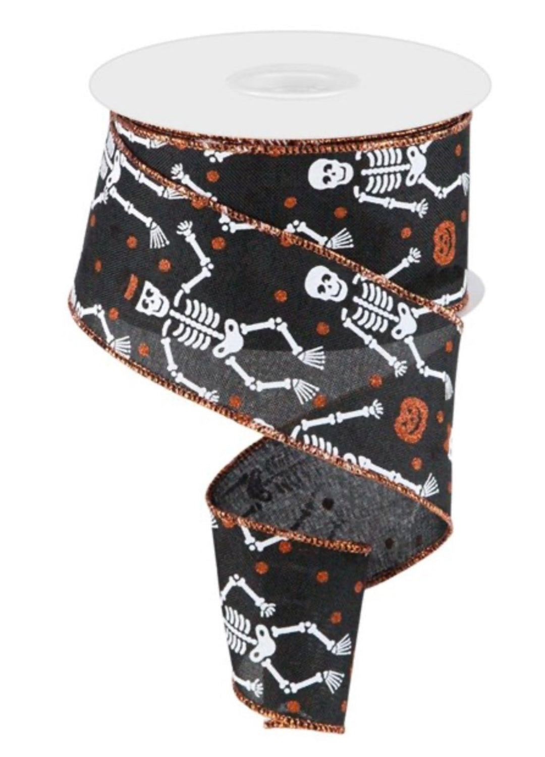 Orange and black skeleton ribbon 2.5” wired ribbon - Greenery MarketWired ribbonRGC170702