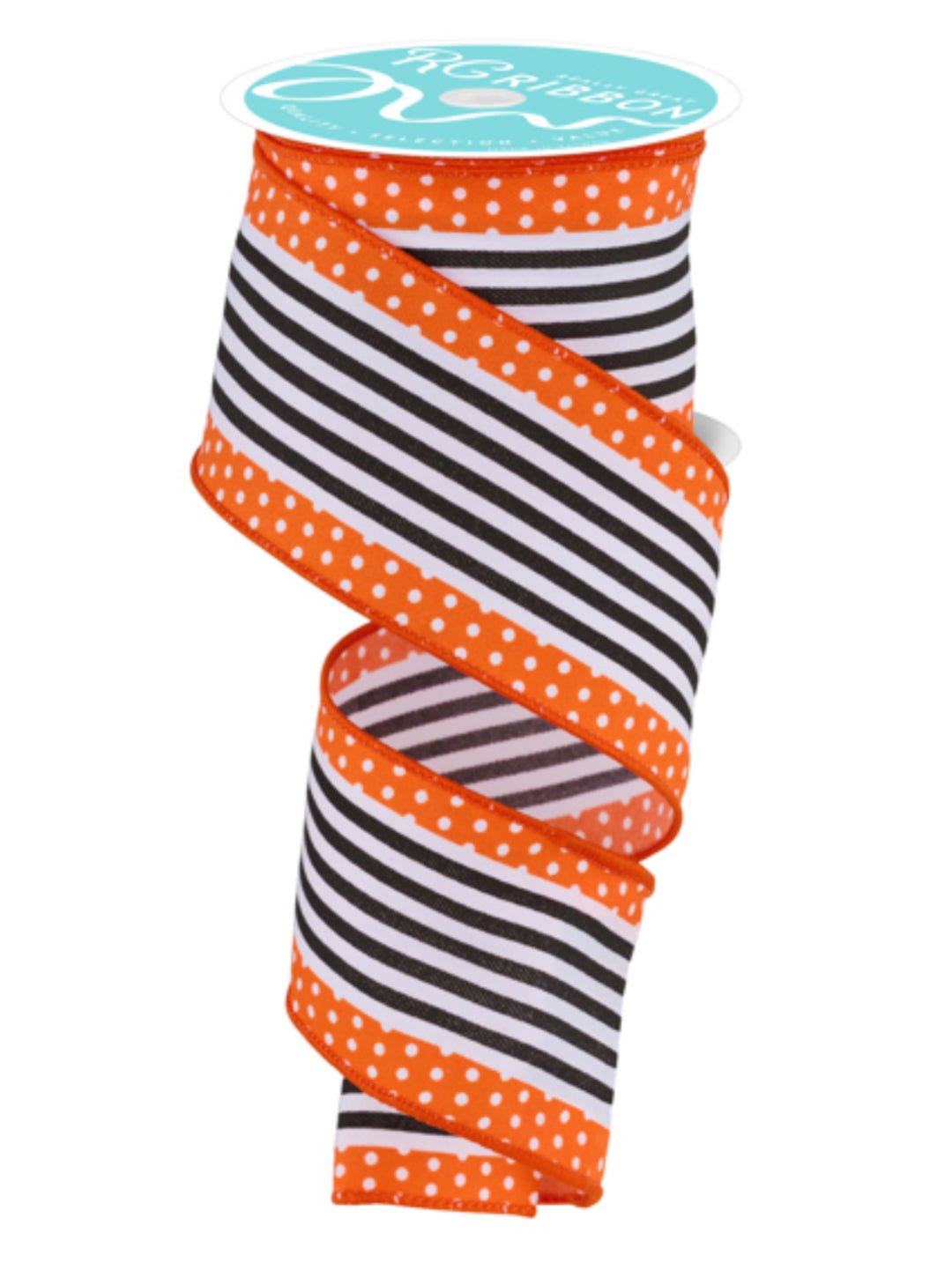 Orange and black stripe dot 2.5” - Greenery MarketWired ribbonRGF1301GG
