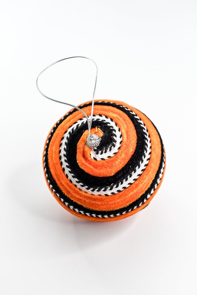 Orange and Black Stripe Velvet Ball Ornament - Greenery Market57247ORBK
