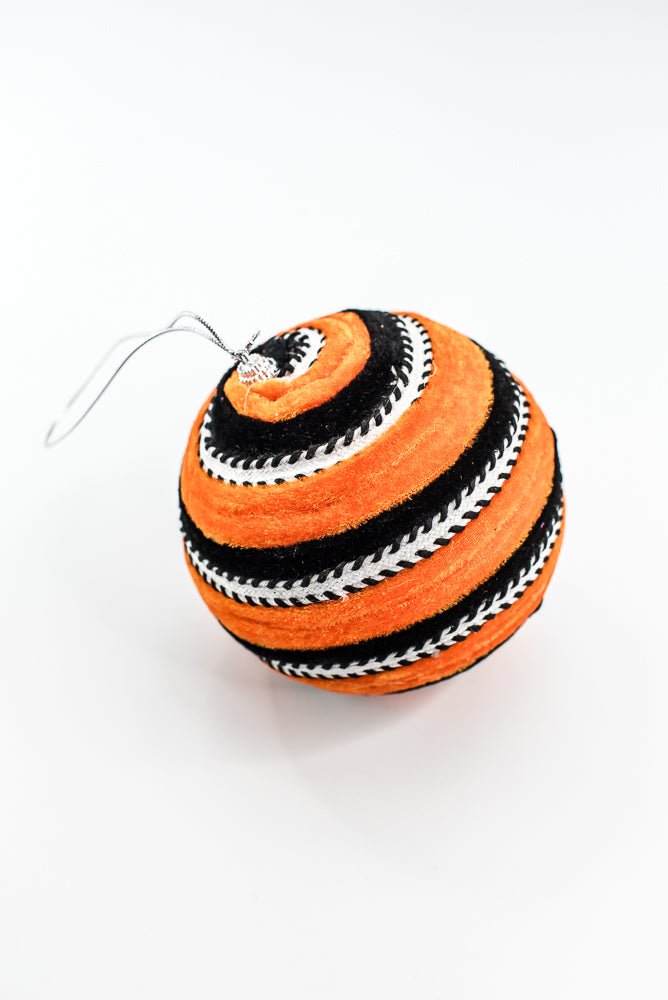 Orange and Black Stripe Velvet Ball Ornament - Greenery Market57247ORBK