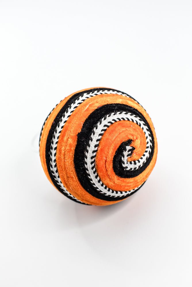 Orange and Black Stripe Velvet Ball Ornament - Greenery Market57247ORBK