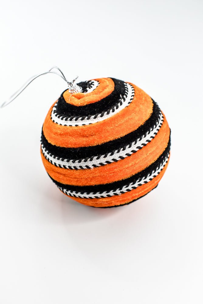 Orange and Black Stripe Velvet Ball Ornament - Greenery Market57247ORBK
