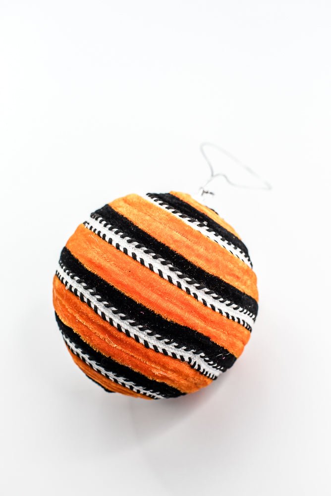 Orange and Black Stripe Velvet Ball Ornament - Greenery Market57247ORBK