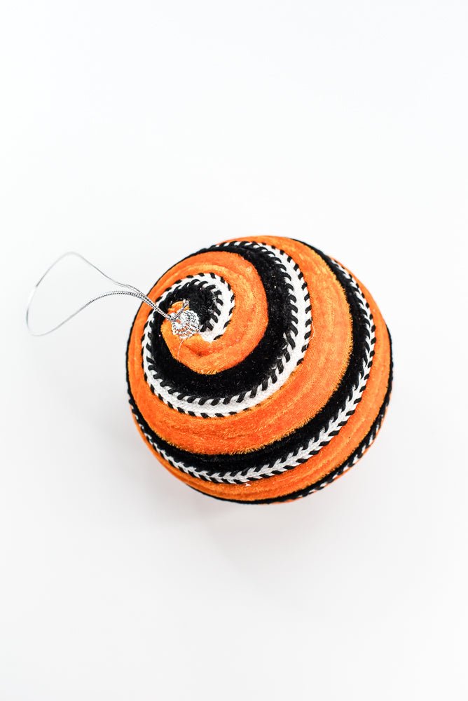 Orange and Black Stripe Velvet Ball Ornament - Greenery Market57247ORBK