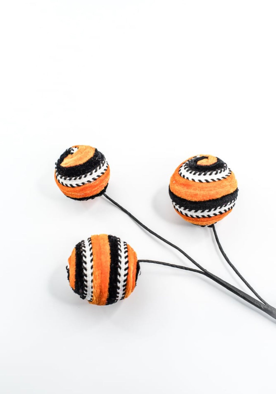 Orange and Black Stripe Velvet Ball Spray - Greenery Market57246ORBK