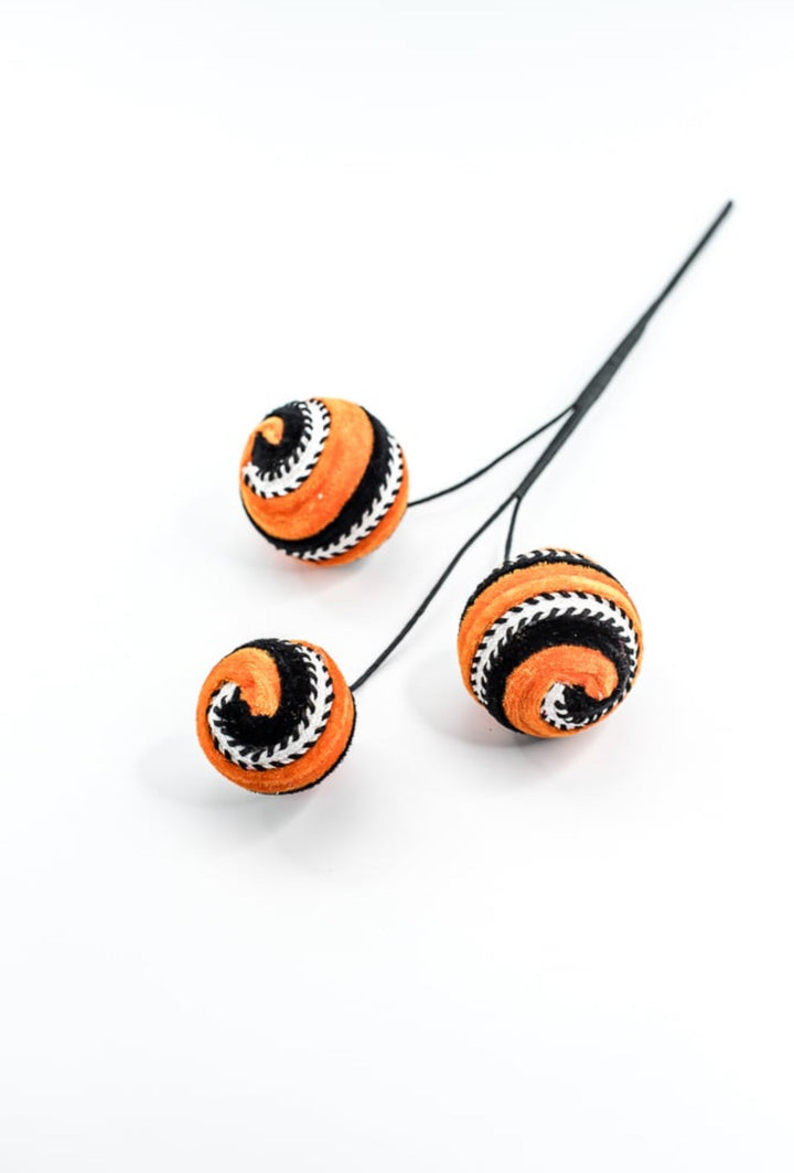 Orange and Black Stripe Velvet Ball Spray - Greenery Market57246ORBK