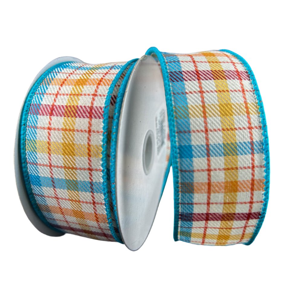 Orange and blue plaid wired ribbon, 1.5" - Greenery MarketWired ribbon61413 - 09 - 33