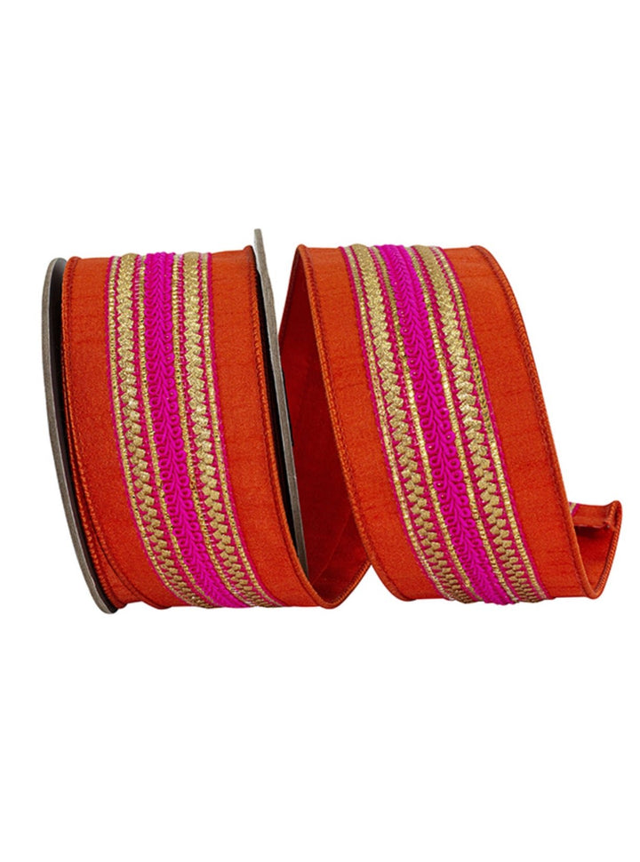 Orange And Bright Pink Regal Trim Wired Ribbon 2.5” - Greenery Market94457W - 085 - 40D