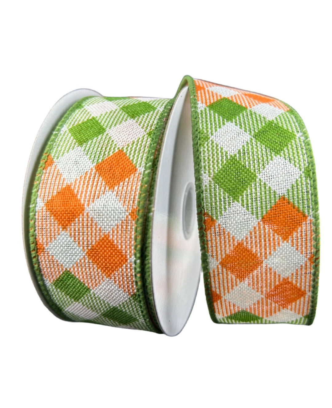 Orange and moss diamond wired ribbon, 1.5" - Greenery MarketWired ribbon61422 - 09 - 08