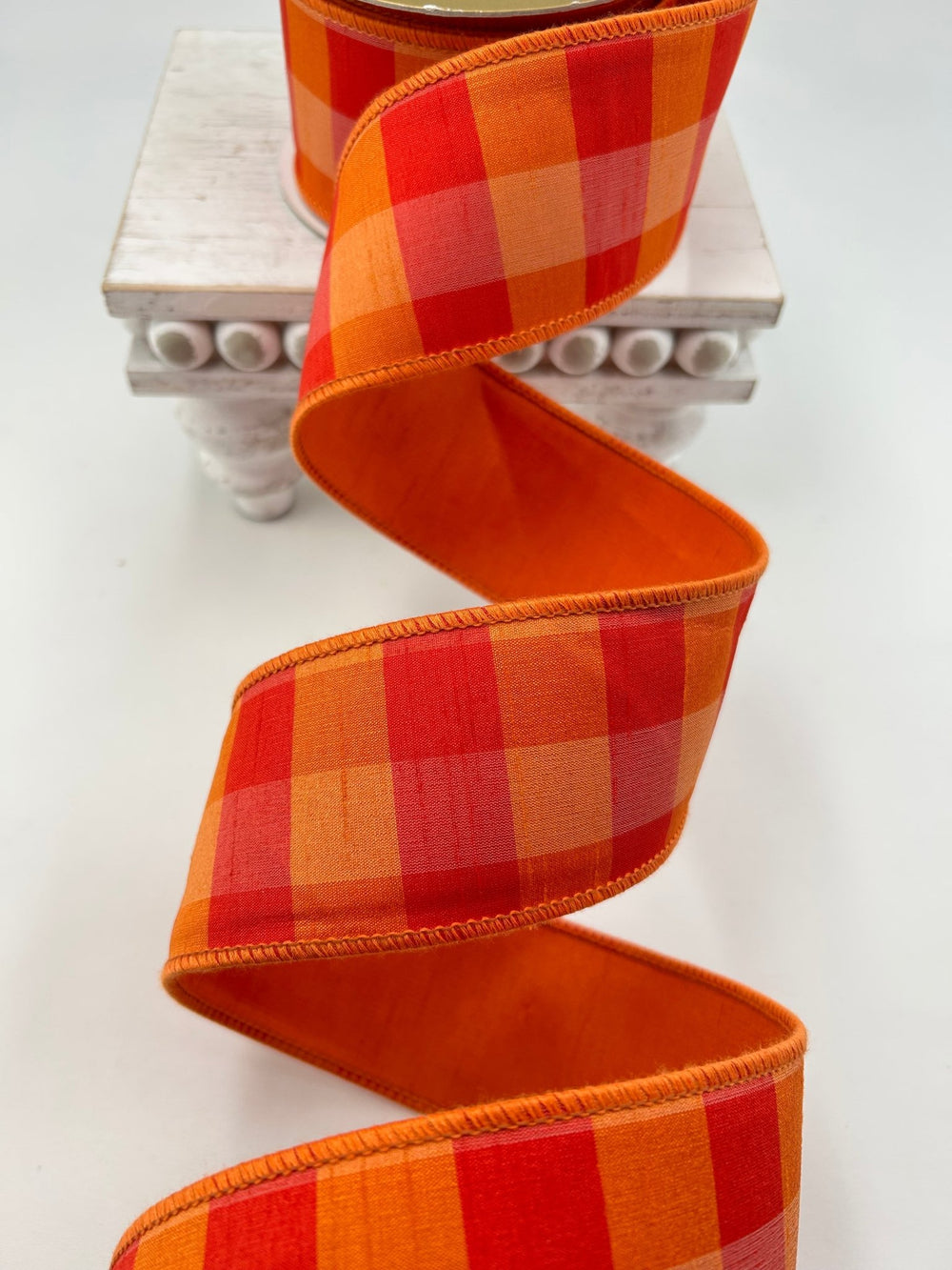 Orange And Red Aspen Check Ribbon - Greenery Market249644