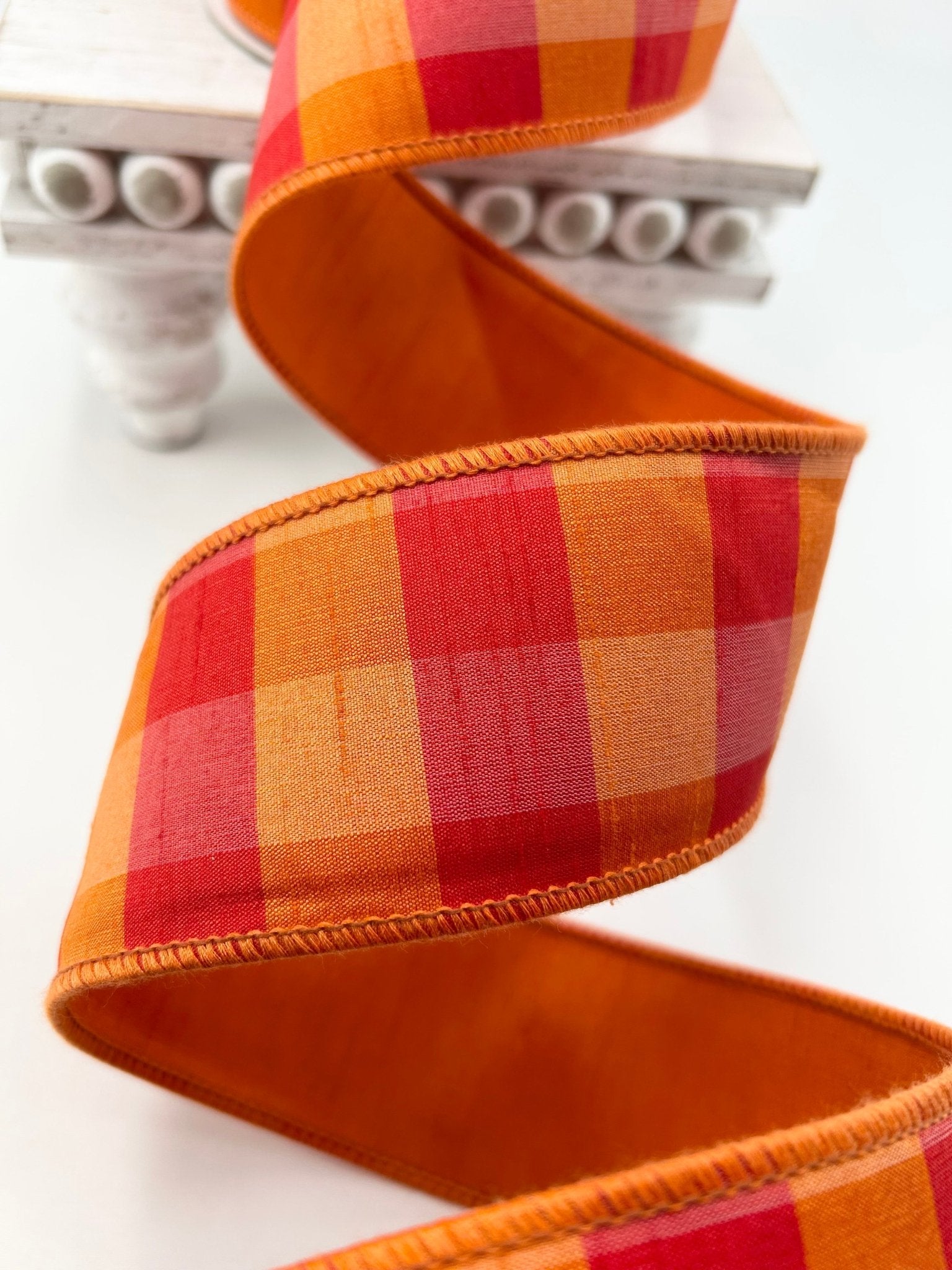 Orange And Red Aspen Check Ribbon - Greenery Market