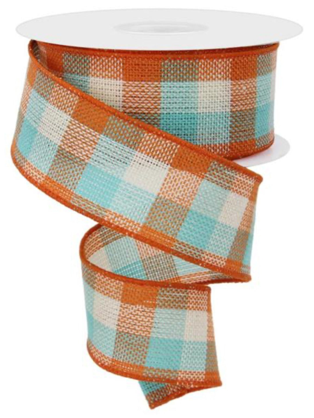 Orange and teal plaid 1.5” - Greenery MarketWired ribbonRGA192434