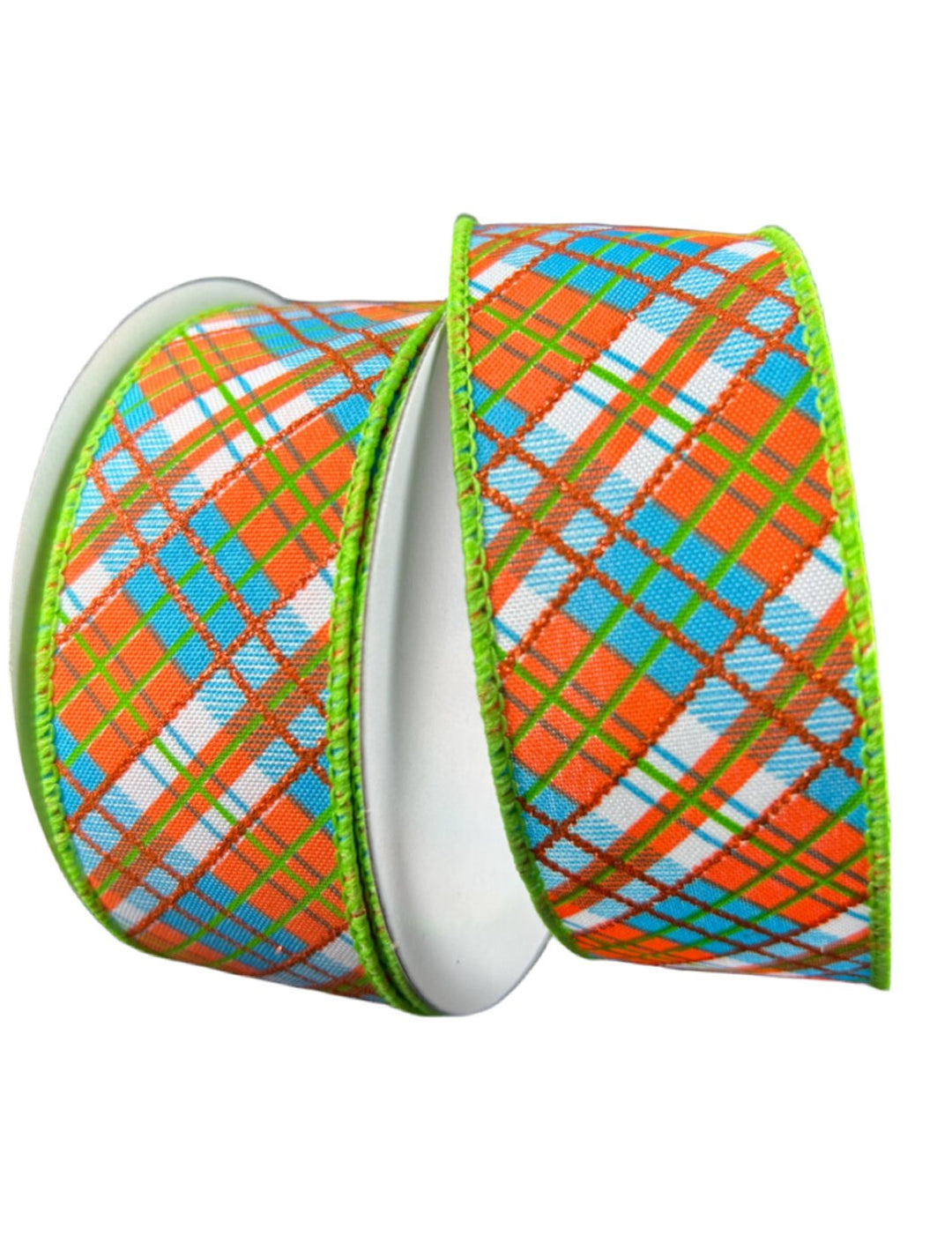 Orange and turquoise plaid wired ribbon, 1.5" - Greenery MarketWired ribbon61423 - 09 - 33