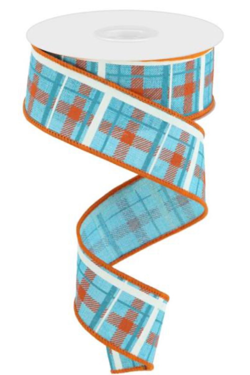 orange and turquoise plaid wired ribbon 1.5” - Greenery MarketWired ribbonRGC1540A6