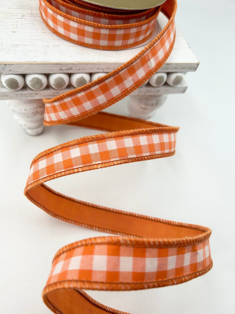 Orange And White Check Taffeta Ribbon 1.5” - Greenery Market249735