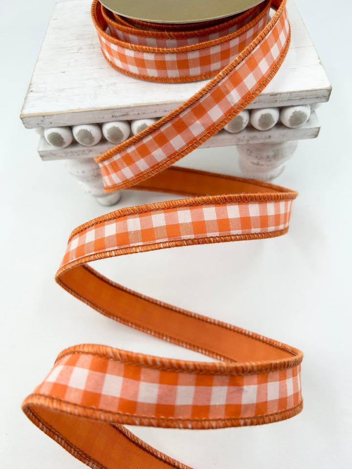 Orange And White Check Taffeta Ribbon 1.5” - Greenery Market249735