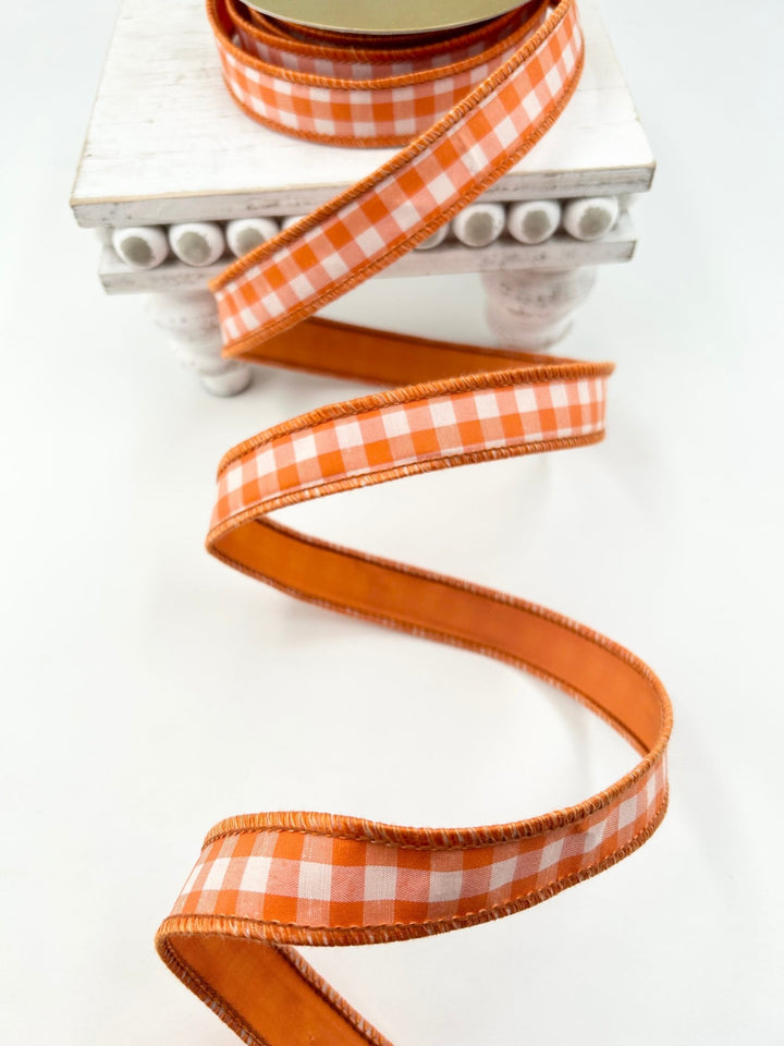 Orange And White Check Taffeta Ribbon 1.5” - Greenery Market249735