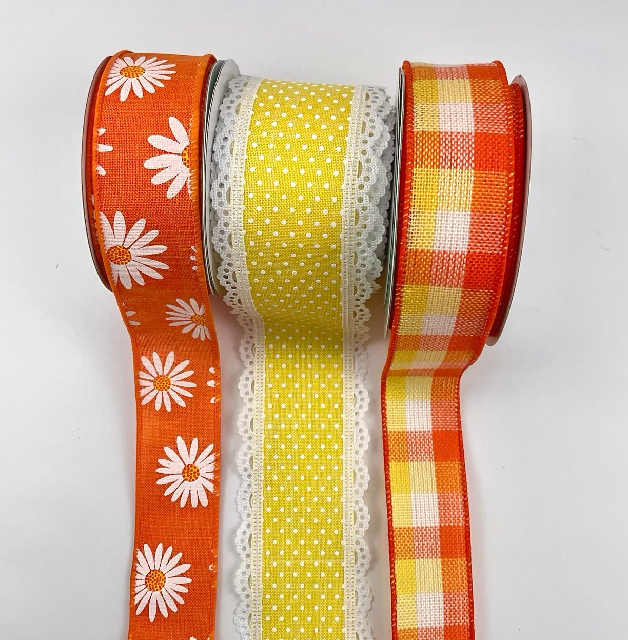 Orange and yellow daisy x 3 ribbon bow bundle - Greenery MarketDaisyx3