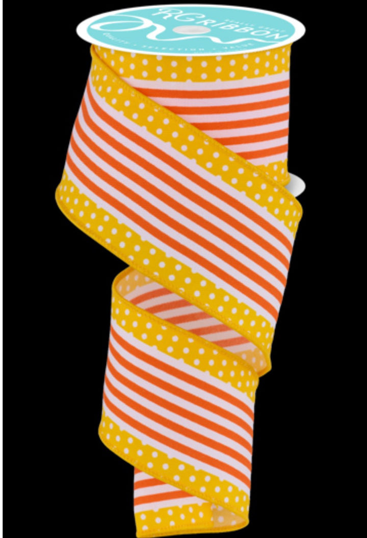 Orange and yellow stripe dot 2.5” - Greenery MarketWired ribbonRGF1301J9