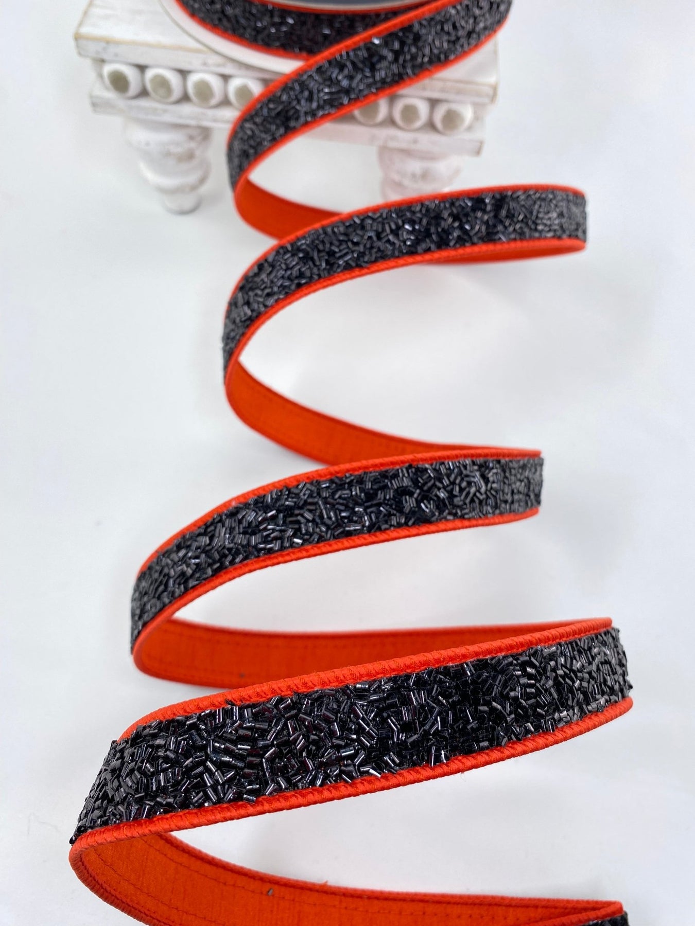 Party Ribbon Fuzz Orange & Black Creepy Fuzz Farrisilk Wired Ribbon - 1