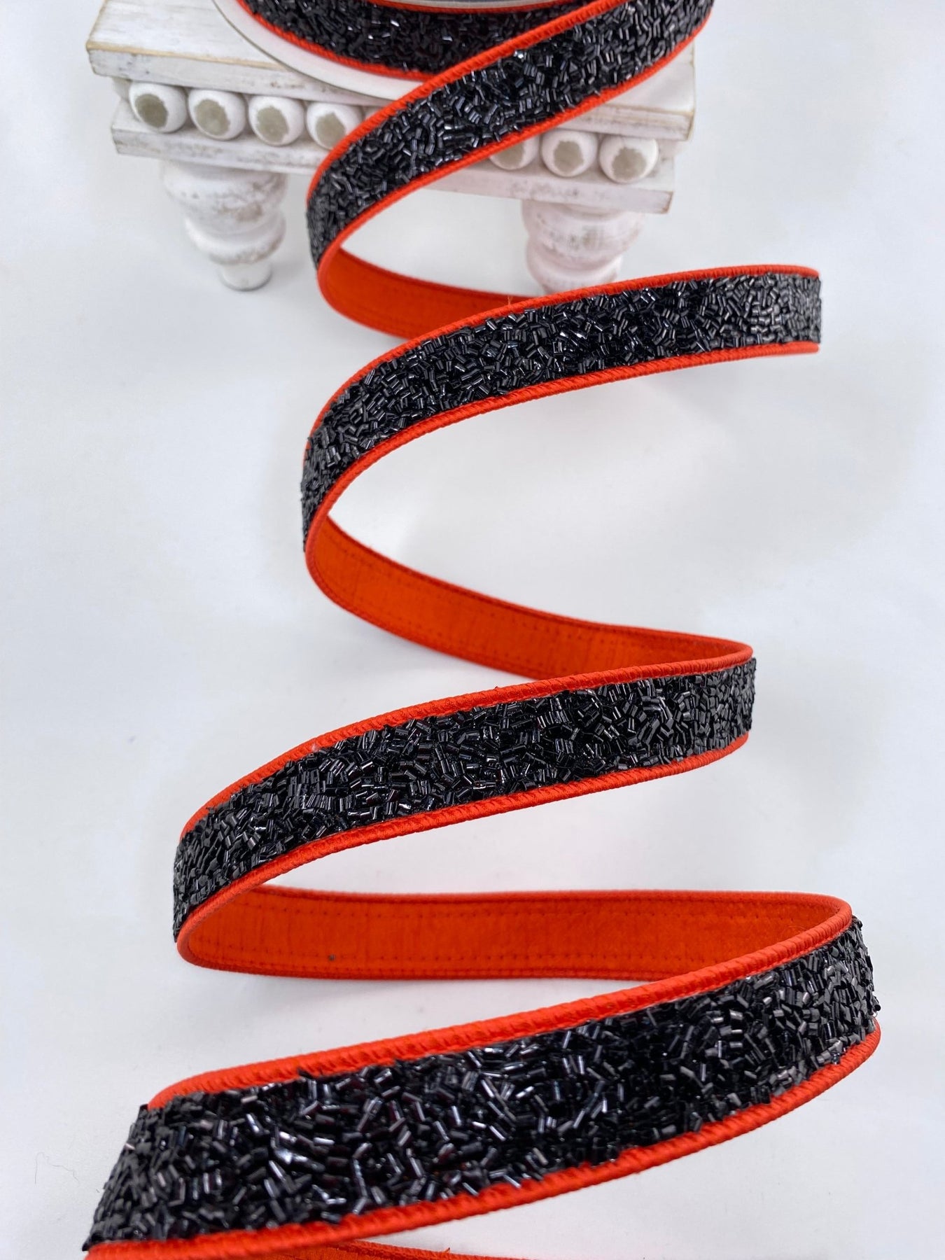 Party Ribbon Fuzz Orange & Black Creepy Fuzz Farrisilk Wired Ribbon - 1