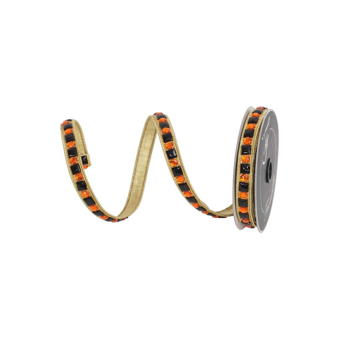 Orange & Black Halloween Garland Farrisilk Wired Ribbon - .75" - Greenery MarketRK757-54