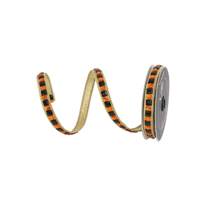 Orange & Black Halloween Garland Farrisilk Wired Ribbon - .75" - Greenery MarketRK757-54